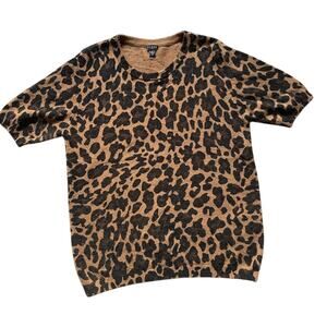 Guess Womens/Teen Leopard Print Short Sleeve Wool Blend Sweater Size Small
